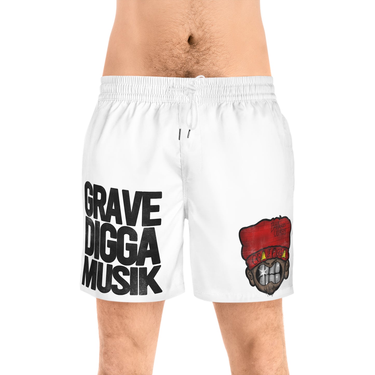 Men's Swim Shorts, Grave Digga Musik Surf Shorts, Beachwear, Graphic Swim Trunks, Hip-Hop Swimwear, Summer Holidays, Pool Party Gear