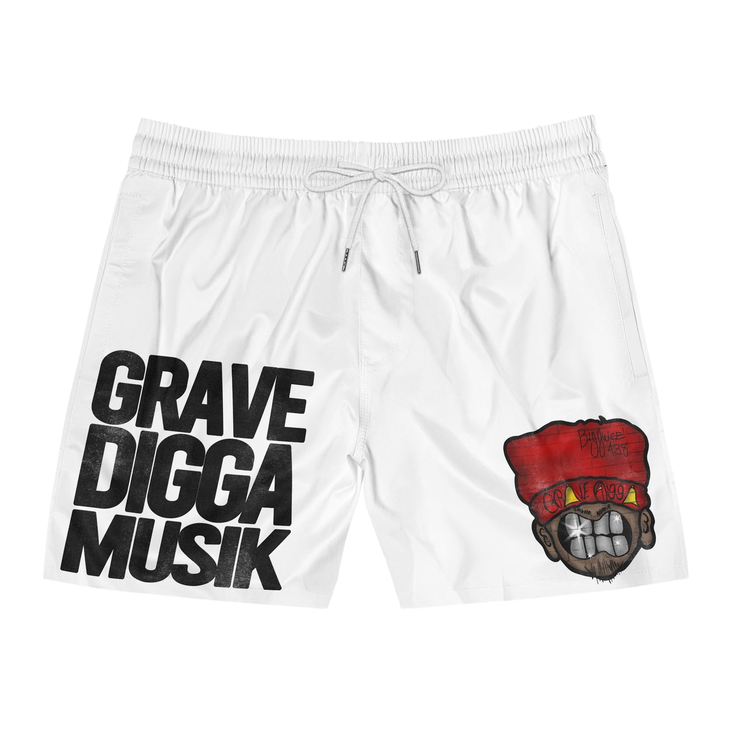 Men's Swim Shorts, Grave Digga Musik Surf Shorts, Beachwear, Graphic Swim Trunks, Hip-Hop Swimwear, Summer Holidays, Pool Party Gear